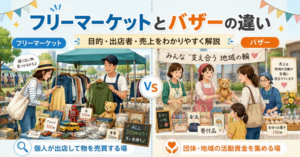 フリーマーケットとバザーの違いとは？目的・出店者・売上を徹底比較